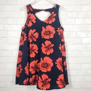 Entro Red Hibiscus Sleeveless Keyhole Navy Dress
